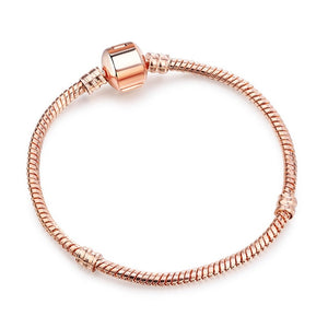 New Silver Plated Charm Bracelet Rose Gold Snake Chain Fit Pan Basic Bracelets For Fashion Women Charms Beads DIY Jewelry