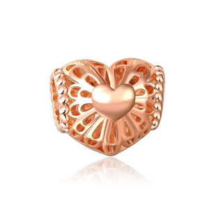 rose gold heart love paw big hole bead charm Fits